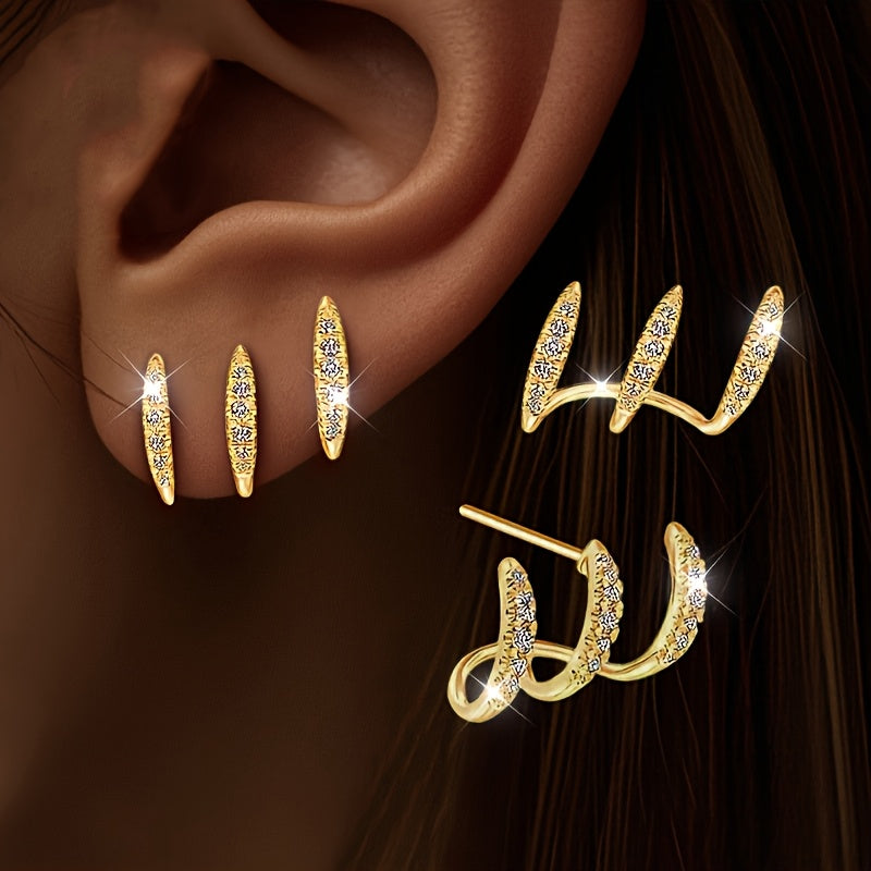 Eleganckie kolczyki typu stud z kryształkami górskimi i trzema ząbkami