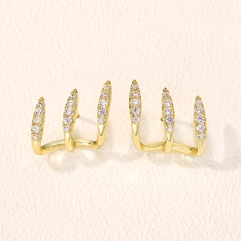Eleganckie kolczyki typu stud z kryształkami górskimi i trzema ząbkami